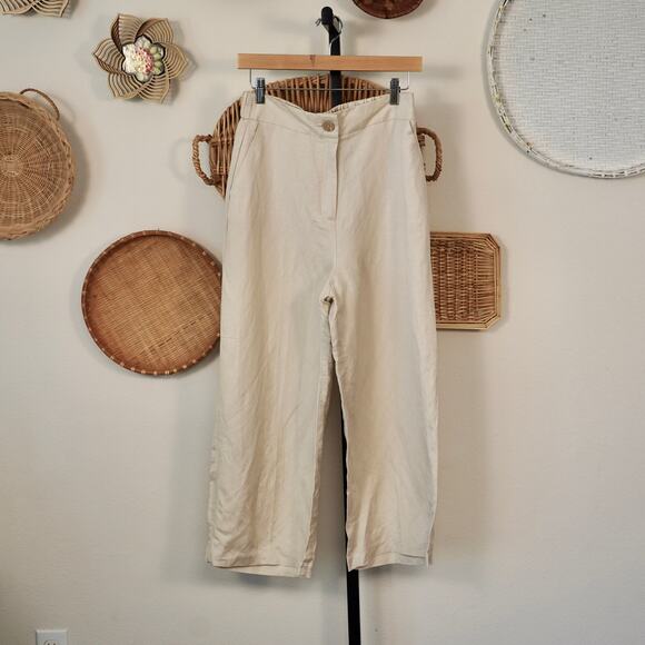 Reserved High Rise Wide Leg Linen Blend Trouser Pants Cream Womens Size Large - Picture 1 of 8